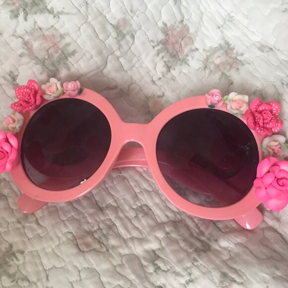 Girls Big Pink Dress Up Sunglasses with Flowers Beach Summer Vacation Floral - Picture 4 of 9